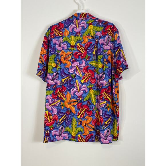 Bayou Wear HawAhYa Hawaiian Fleur De Jazz Print Button Front Shirt Size XL NWT - Picture 2 of 7